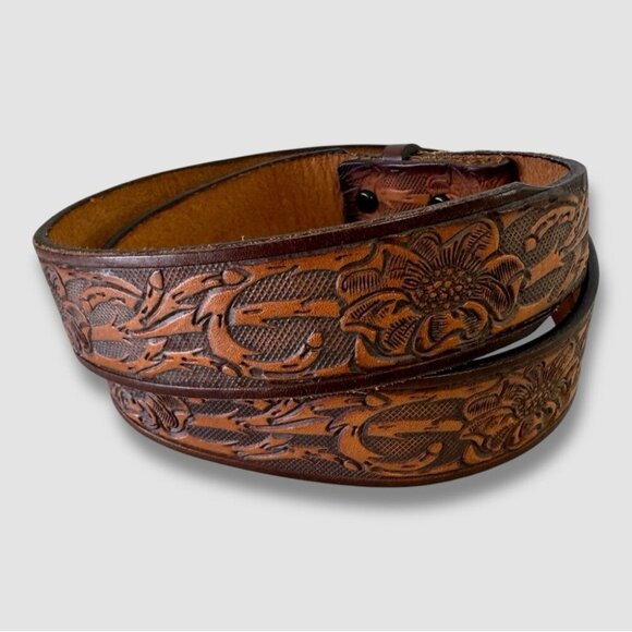 Accessories - Vintage Western Custom Leather Boho Brown Tool Belt Missing Buckle No Size